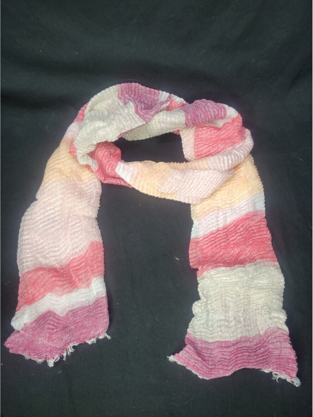 INC International Concepts Striped Pleated Metallic Scarf Wrap White Bright NEW